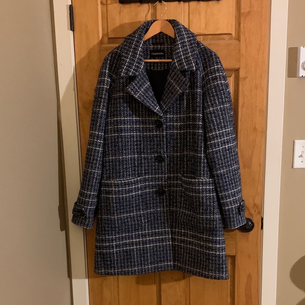 Chadwicks Navy and White Checkered Pea Coat